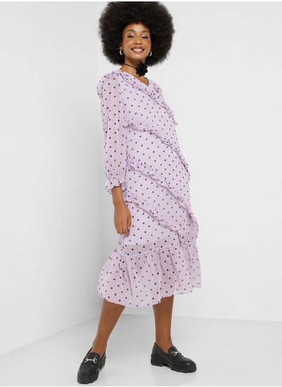 Buy Tiered Frill Layered Polka Dot Dress in UAE