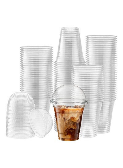 اشتري Pack Of 50 Disposable Plastic Cups With Dome Lids For Cold Drinks, Dessert, Milkshake, Iced Coffee, Slush, Smoothies 12 Ounce في الامارات