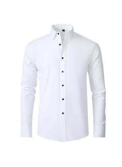 اشتري Stretch Non-Iron Anti-Wrinkle Shirt, Men Long Sleeve Button Wrinkle Free Slim Fit Business Shirt White في السعودية