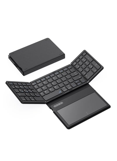 Buy Portable Tri-Folding Bluetooth Keyboard with Large Touchpad Rechargeable Ultra Slim Design Compatible with Windows iOS Android and Mac Syncs 3 Devices in Saudi Arabia