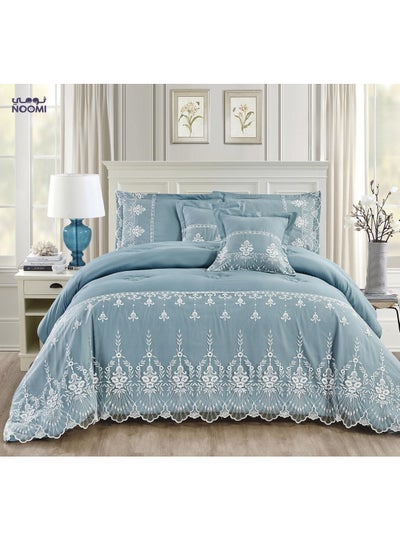 Buy 6-Piece Dantel Comforter Set Microfiber Double King Size 240x260 cm Blue in Saudi Arabia