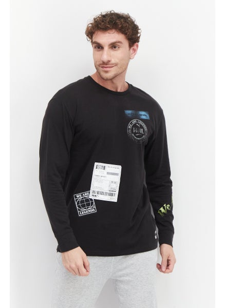 Buy Men Sportswear Fit Printed Outdoor Sweatshirts, Black in UAE