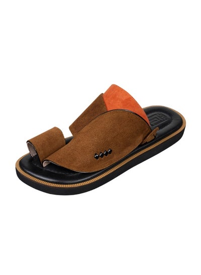 Buy Natural brown and orange suede arabic sandals in Saudi Arabia