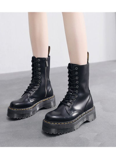 Buy Thick Bottom 10 Hole Female Side Zipper British Style Martin Boots Black in Saudi Arabia