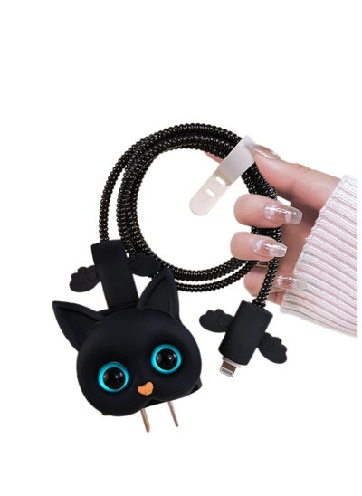 اشتري Cable Protector Set for iPhone Charger, 3D Cartoon Cat Design, Data Cable Cover Line, USB Wire Cord Saver Protector Compatible with iPhone 11 12 13 14 Pro Max Plus في السعودية