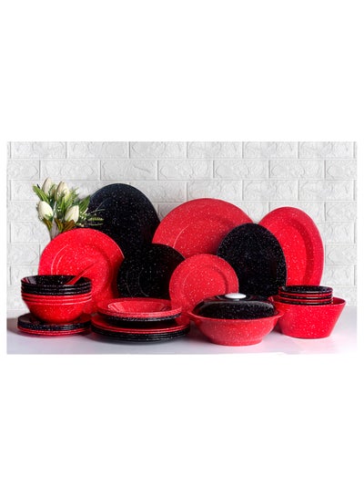 Buy Melamine dinner set 38 pieces, pure round white dotted granite, 8402 in Egypt