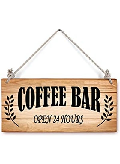 اشتري A hanging WOOD SIGN titled Coffee Bar is open 24 hours, a piece of decor suitable as a gift for any home, manufactured by Up to Date Egypt 01222143812 في مصر