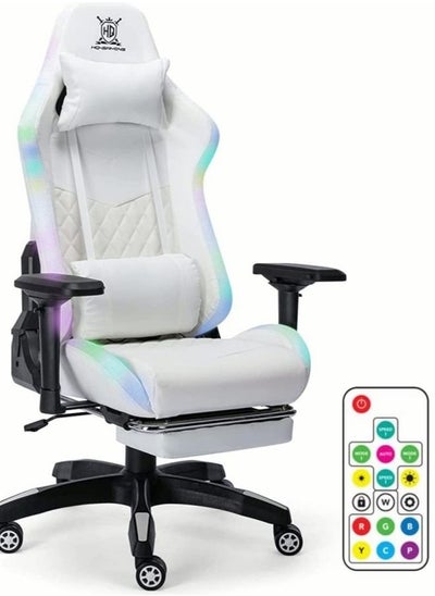 Buy Gaming Chair with RGB LED Light 4D Arm Lumbar Support Swivel Home Office Computer Recliner High Back Racing Gamer Desk Chair White in Saudi Arabia