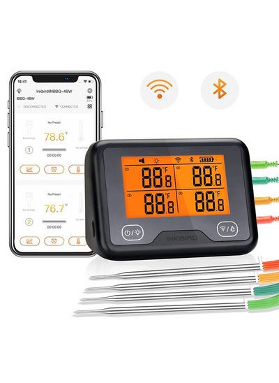 Buy INKBIRD WiFi & Bluetooth Grill Meat Thermometer IBBQ-4BW with 4 Colored Probes Timer High/Low Temp Alarm WiFi Wireless Barbecue Thermometer for Oven Kitchen Support Android & iOS in UAE