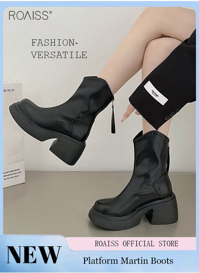 اشتري Fashionable And Versatile Martin Boots For Women'S Daily Commuting Thick Sole Thick Heel Short Boots Zipper Closure Waterproof Boots في السعودية