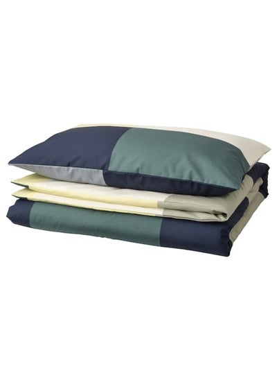 اشتري Duvet cover and pillowcase, green/multicolour, 150x200/50x80 cm في السعودية