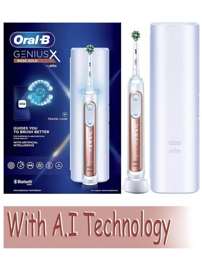 Buy Oral-B Genius X Electric Toothbrush with Artificial Intelligence, App Connected Handle, Travel Case, 6 Mode Display with Teeth Whitening, Rose Gold in UAE