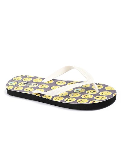 اشتري Emojis Printed Summer Flip Flops - Black & Yellow في مصر
