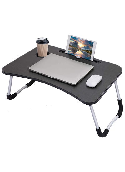 Buy Portable Folding Laptop Desk for Bed With iPad and Cup Holder Adjustable Lap Tray Notebook Stand Foldable Non-Slip Legs Reading Table Tray for Working Studying Camping 60x40x28cm Black in UAE