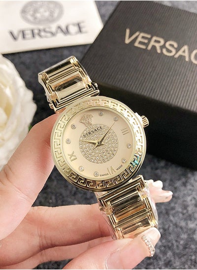 اشتري Versace Women's Classic Fashion Cubic Zirconia Quartz Watch with Gold Stainless Steel Band Gift 32mm في الامارات