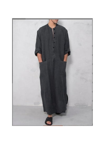 Buy New Men's Loose Standing Lapel Door Long Sleeve Robe Ethnic Style Robe in Saudi Arabia