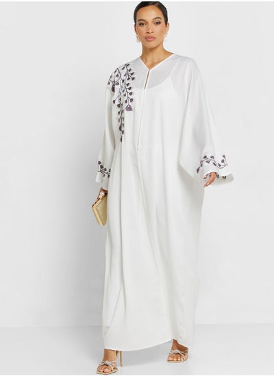 Buy V-Neck Embroidered Abaya in UAE