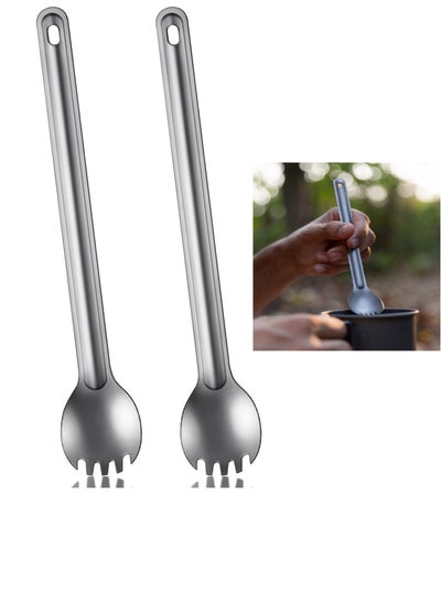 اشتري Titanium Long Handle and Spoon Eco-Friendly Ultralight Portabale Flatware for Camping Cookware Wilderness Outdoors Picnics 2pcs في الامارات