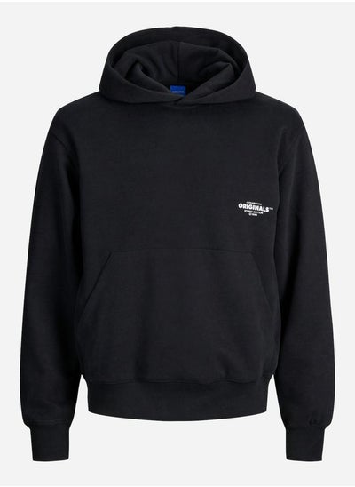 Buy Minimal Print Regular Hoodie with Front Pocket in Saudi Arabia