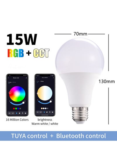 اشتري Smart LED Bulb Bluetooth Remote Control Color Adjustable Light Works with Tuya Smart and Assistant 220V/230V 15W 3000K 800LM Multicolors في الامارات