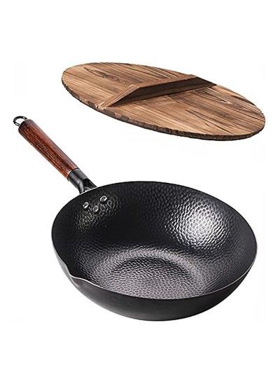 Buy Carbon Steel Wok Pan - 32cm Woks and Stir Fry Pans with Lid, No Chemical Coated Wok Pan for Electric, Induction & Gas Stoves in UAE