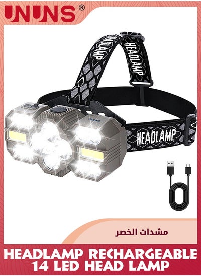 Buy Headlamp Rechargeable,14 LEDs Head Lamp,22000 Lumens ead Flashlight With Red Light,8+2 Modes Headlight,Waterproof Forehead Light,Emergency Hands-Free Headlamp For Running Hiking Camping,Outdoor Gear in UAE