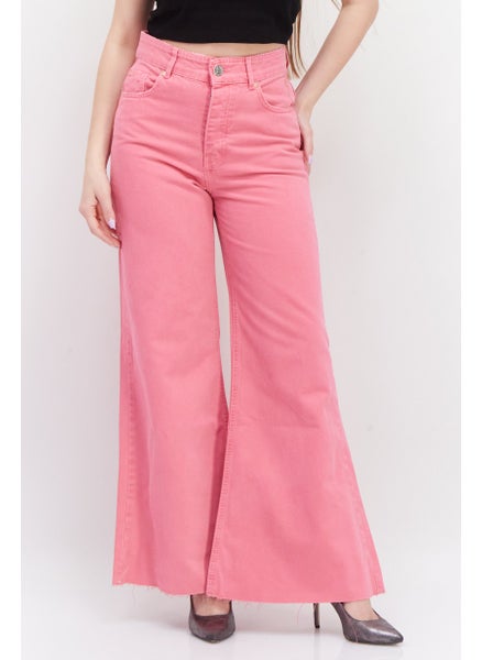 اشتري Women Regular Fit Wide Leg Stretchable Jeans, Pink في الامارات