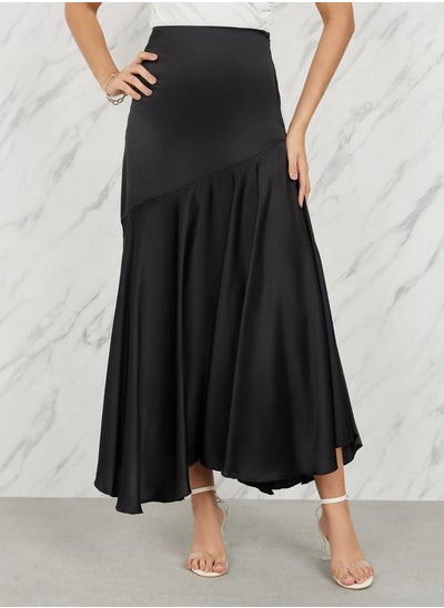 Buy Satin Asymmetric Ruffle Hem A-Line Maxi Skirt in Saudi Arabia