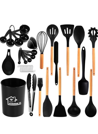 Buy 36Pcs  Silicone spatula set ,kitchen Utensils Tool for Nonstick Cookware, Cooking Utensils Set with Bamboo Wood Handles for Nonstick Cookware Non Toxic Turner Tongs Spatula Spoon Set in UAE