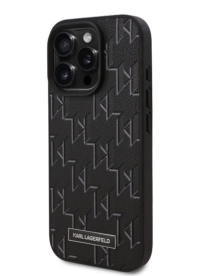 Buy iPhone 16 Pro Max Case PU Hard Cover with Karl Lagerfeld Hot Stamp / Damage and Scratch Protection/ Comfortable Grip - Black in UAE