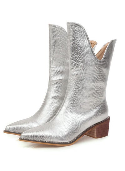 Buy Pointy Irregular Women's Boots Silver in Saudi Arabia