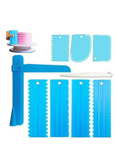 اشتري Cake Scraper, Set of 9 Packs Cake Scraper Cake Decorating Comb Icing Smoother for Cake Decorating Plastic Baking Scraper Decorating Cake Edge Kitchen Baking Mold DIY Tool (Blue) في الامارات