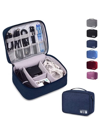 اشتري Electronics Organizer Waterproof Carrying Bag - Travel Gadgets Universal Accessories Storage Case for Charger, Cables, Earphone, Ipad Mini, SD Card, Power Bank - Navy Blue في الامارات