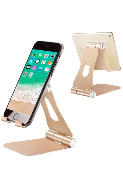 Buy Cell Phone Stand Cradle Adjustable Phone Holder Universal Aluminum Desktop Stand Compatible with Switch All Smart Phone Computer Tablets and E-Book Readers Gold in UAE