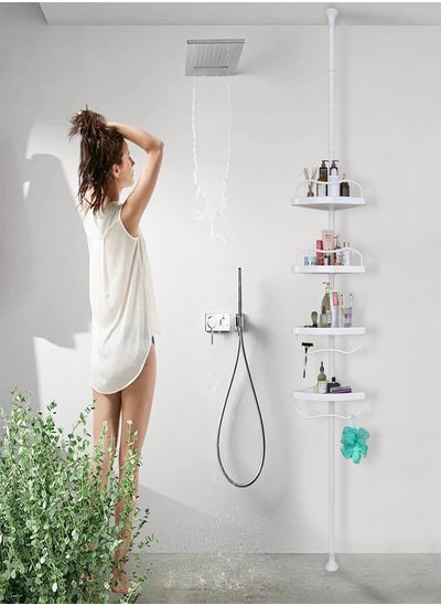 Buy Shower Caddy, Shower Caddy Tension Pole with 4 ABS Baskets,Shower Storage Shelf with 56 to 125 Inch Adjustable Stainless Pole for Bathroom White in Egypt