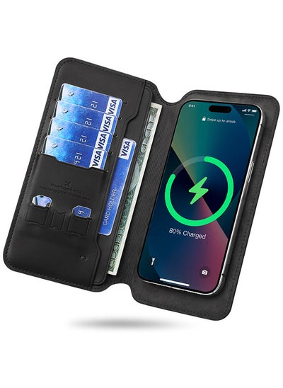 Buy Wallet Wireless Power Bank Compatible with MagSafe Battery Pack Wireless Portable Charger Magnetic Wallet Black in UAE