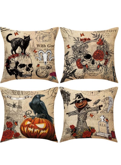 Buy 4-Piece Living Room Sofa Cushion Cover Festive Atmosphere Terrifying Skull Head Cushion Cover 18x18in in UAE