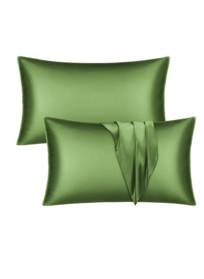 اشتري Satin Silk Pillow Case Cover for Hair and Skin, Soft Breathable Smooth Both Sided Silk Pillow Cover Pair (Queen - 50 x 75cm - 2pcs - Bean Green) في الامارات