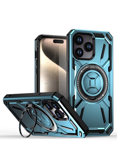 Buy GOLDEN MASK For iPhone 14 Pro Max Armored II Series Mag-Safe Magnetic Holder Phone Case (Blue) in Egypt