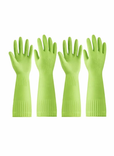 اشتري 2 Pairs Of Durable Cleaning Gloves Reusable Non Slip Rubber Long Sleeve Waterproof Household Dishwashing To Protect Hands Soft And Comfortable Premium Kitchen في الامارات