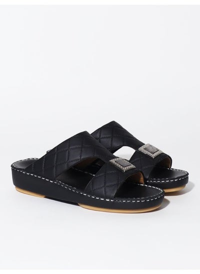 Buy Stylish Sandals For Men Arabic Classic Natural Leather Squares Black in UAE