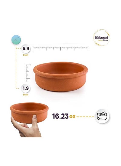 Buy Luksyol Handmade Unglazed Clay Bowls: Elevate Your Culinary Experience with a Set of 2 (7.5 x 2.36 inches) | Authentic Terracotta Cooking for Indian, Mexican, Korean Cuisine in UAE