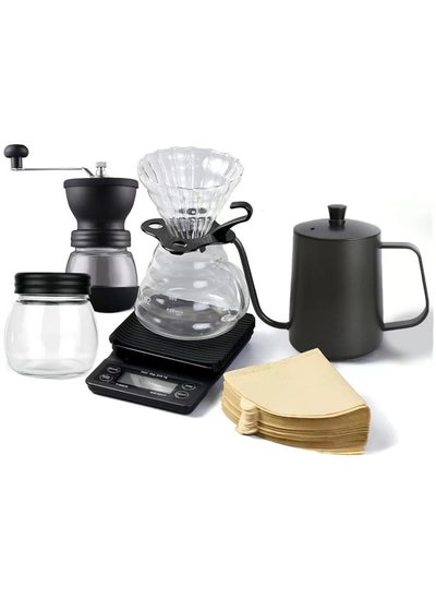 اشتري V60 Coffee Drip Kit Drip Set 7 Pieces Specialty Coffee Set Professional Coffee Maker Tools Barista Drip Coffee Kit في السعودية