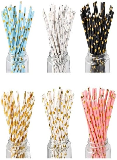 اشتري Disposable Biodegradable Paper Straws, Colorful Hot Stamping Coated Paper Straws 25 pcs, Disposable Drinking Straws (Multiple Color) في مصر