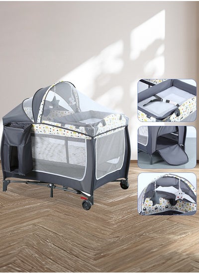 Buy Double Layers Baby Crib Portable Foldable and Movable Diaper Table Baby Care Table Crib with Mosquito Net for 0-36 Months Old Toddler in Saudi Arabia