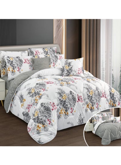 Buy Hours comforter set with soft silky fabric two sides floral print 8 pieces king size in Saudi Arabia