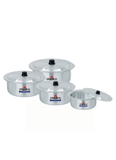 Buy Sonex Global Cooking Pot Set – 4-Pot Cookware Bundle with Lids, Premium Metal Finish, Even Heat Distribution, Durable Construction, Includes 15L, 20L, 25L, and 30L Pots in UAE