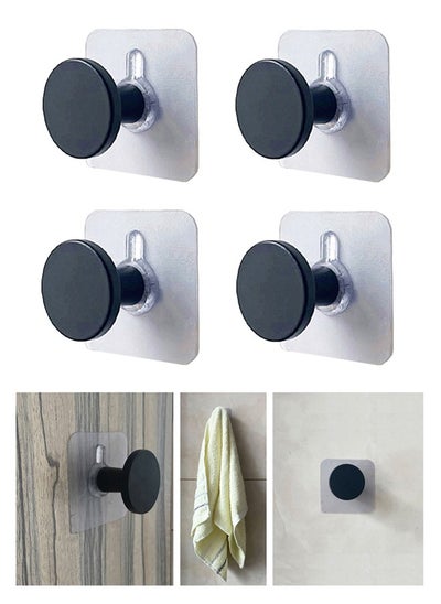 Buy 4 Pack Alloy Matte Black Hooks with Transparent PVC Glue Bathroom Kitchen Heavy Duty Self Adhesive Hooks in UAE