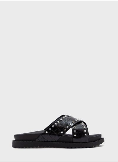 Buy Studded Crossover Strap Sliders in UAE