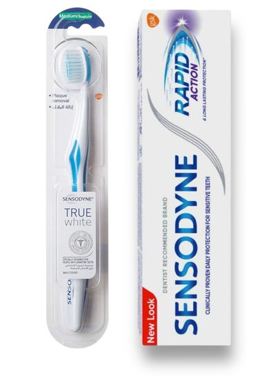 Buy Fast Action Toothpaste 75 ml with True White Medium Soft Toothbrush Multicolour in Saudi Arabia